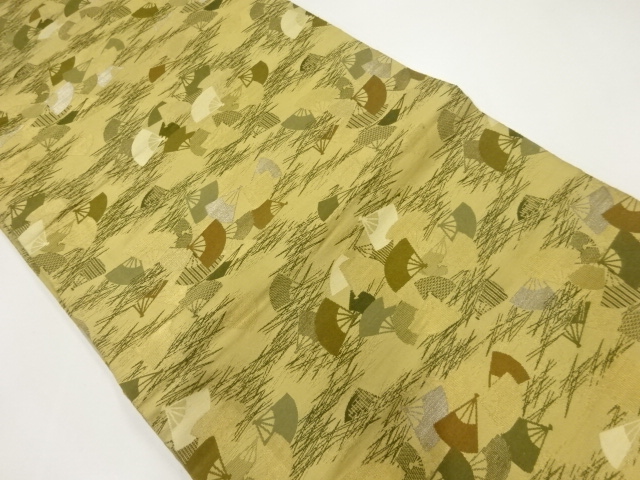 JAPANESE KIMONO / ANTIQUE MARU OBI / WOVEN FOLDING FAN PATTERN